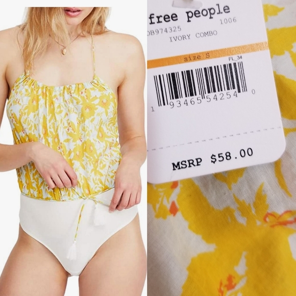Free People Liza Halter Bodysuit, Size Small - Yel - Picture 4 of 9
